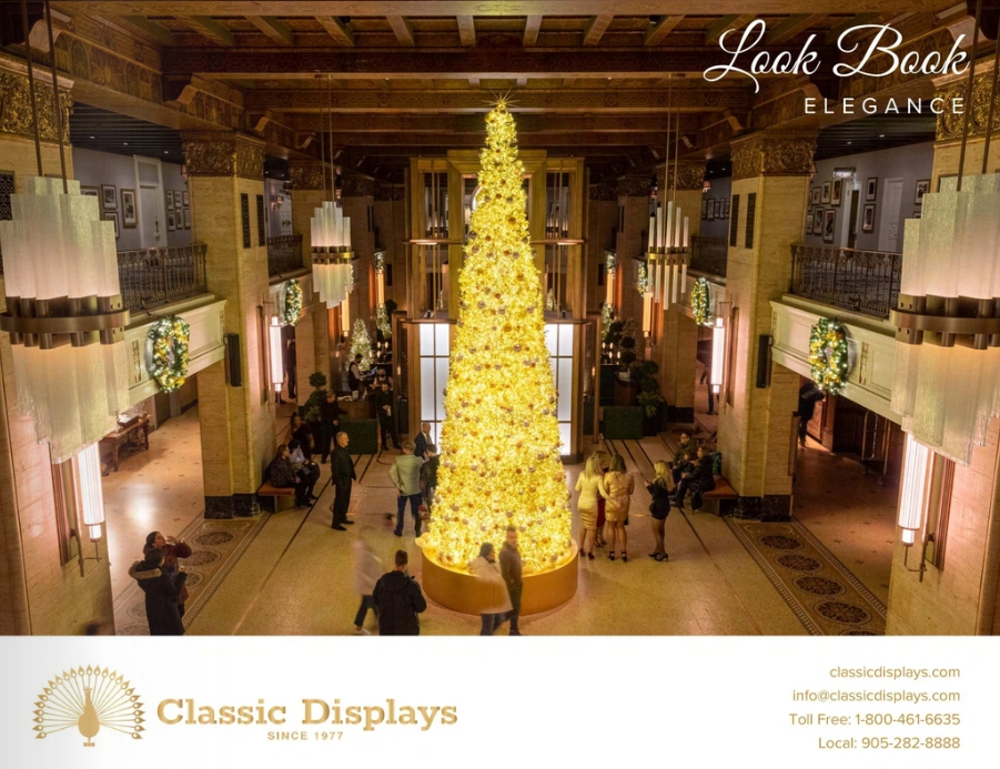 Classic Displays Look Book cover featuring a large illuminated Christmas tree