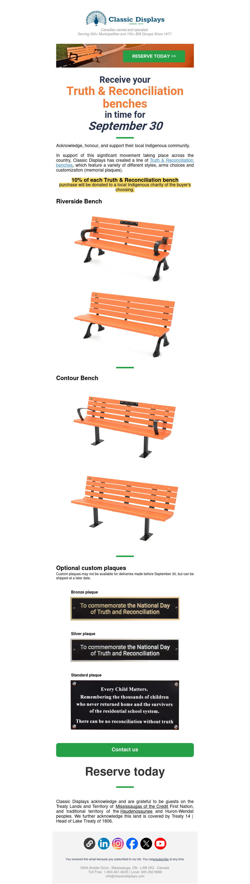 Truth and Reconciliation benches email campaign