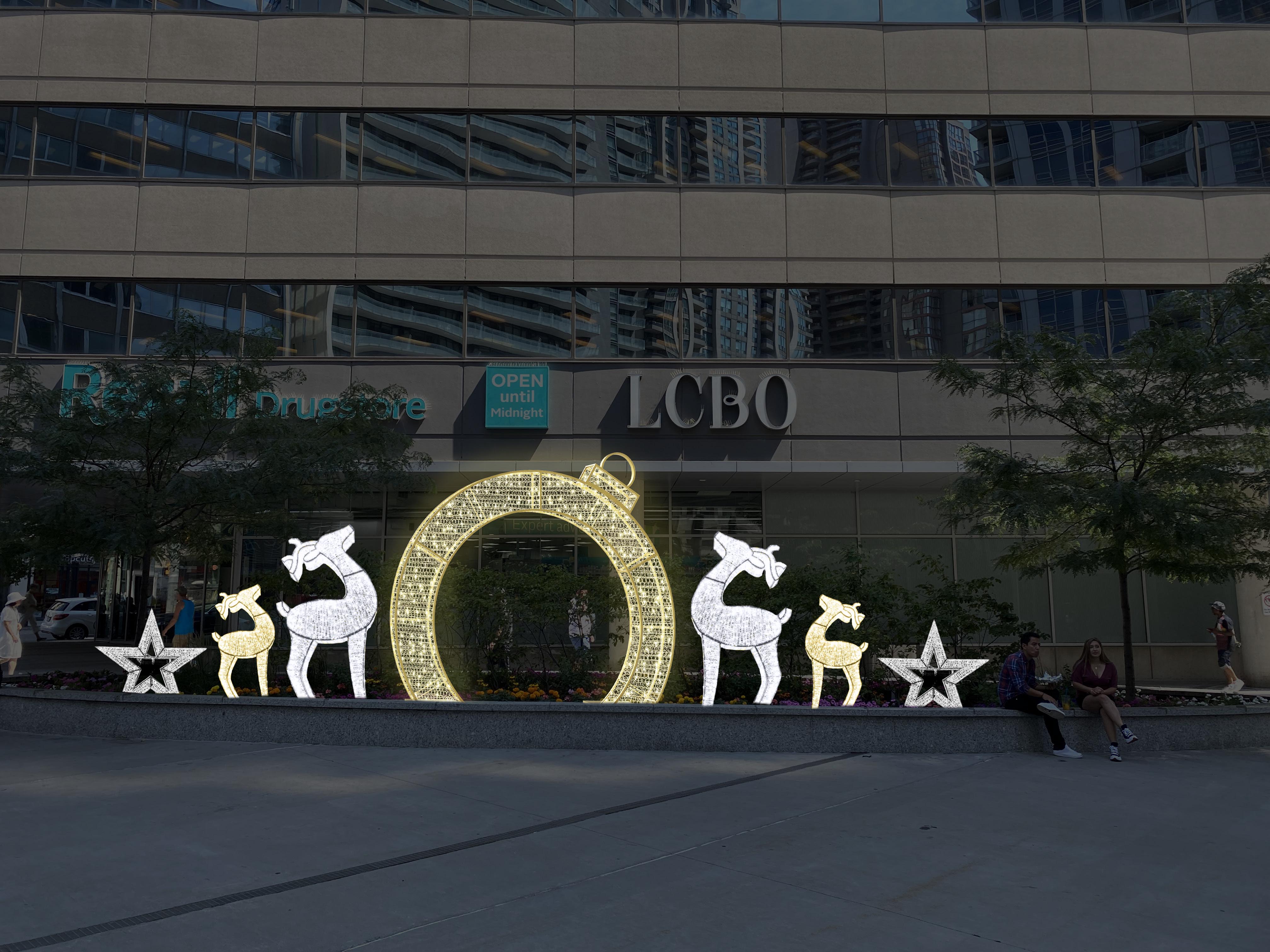 LCBO ornament and reindeer holiday installation concept
