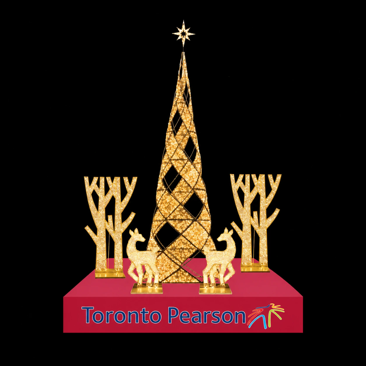 Toronto Pearson illuminated Christmas tree and reindeer display concept