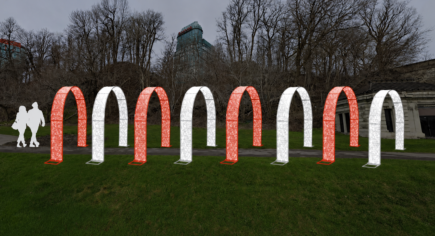 Valentine red and white illuminated arch concept