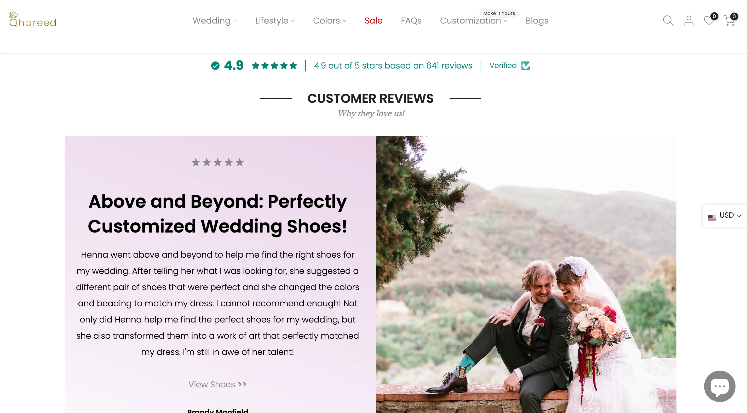 Qhareed customer reviews page with bridal photography