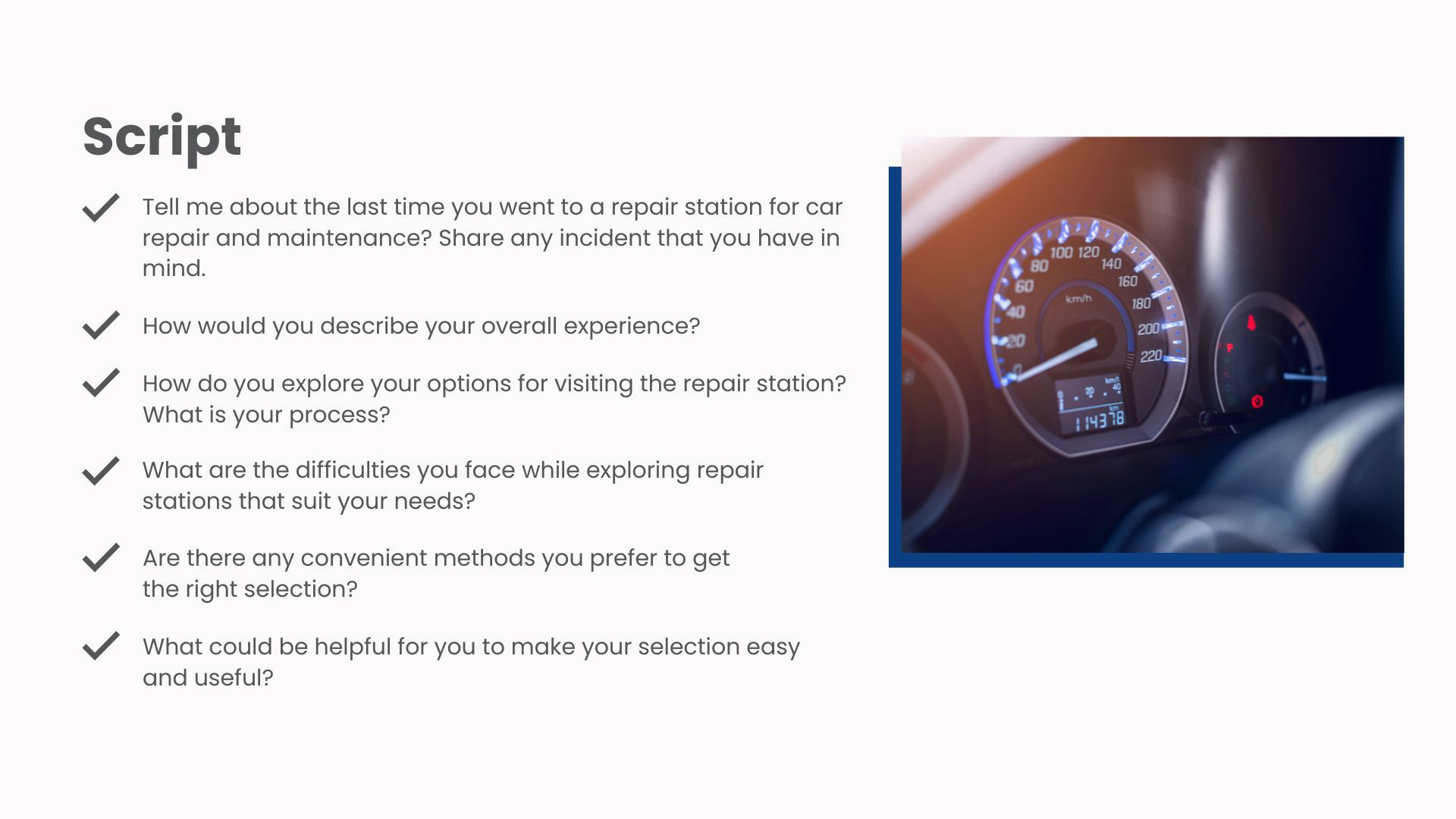 First half of the Smart Repair interview guide