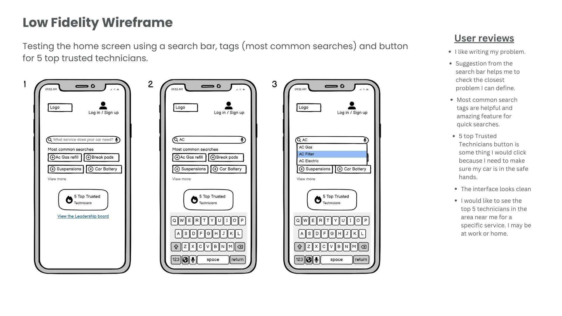 Home search wireframes and user feedback